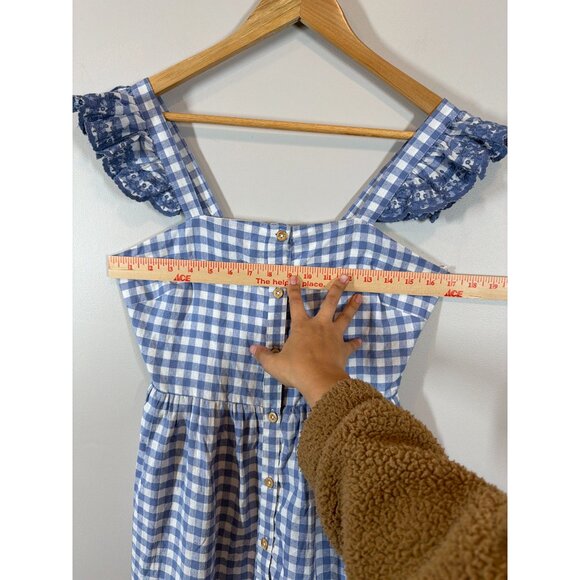 Shabby Chic Blue Checkered Dress SZ S Ruffled Sleeves Gingham Tiered Cottagecore - Picture 7 of 8